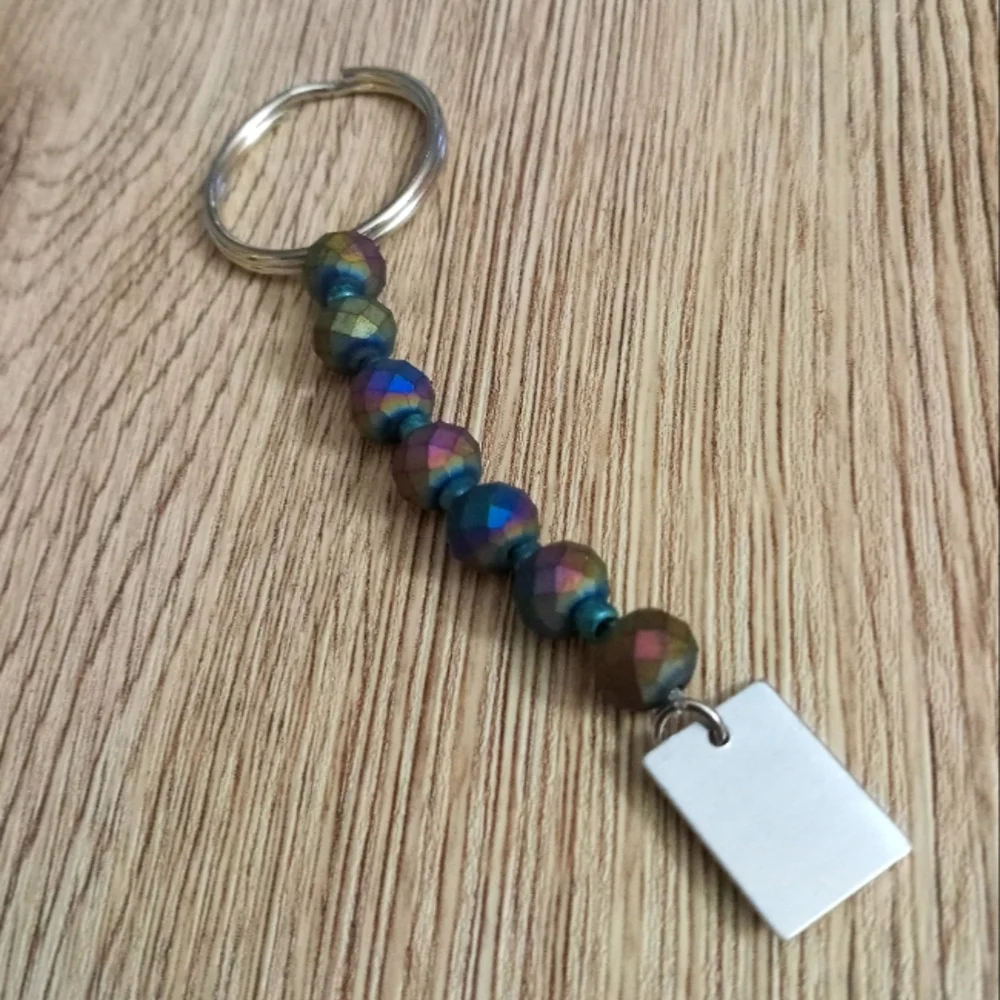 Hand crafted New silver plated and iridescent rainbow crystal Keychain key ring